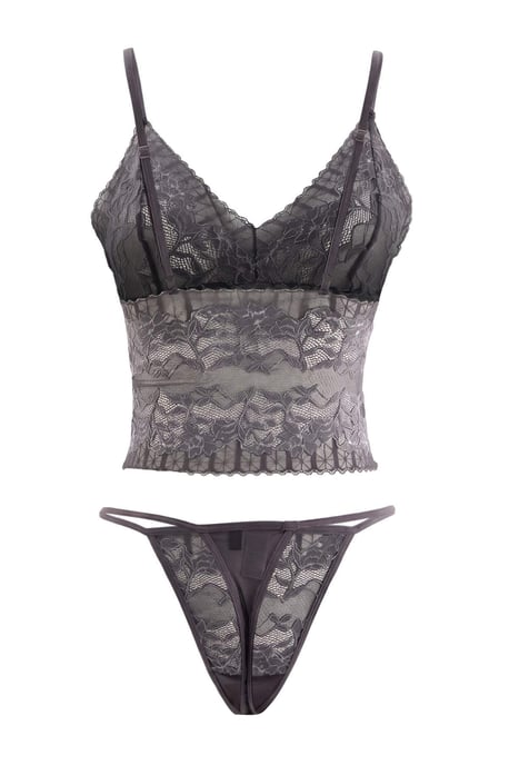 TRENDYOLMİLLA Damen 2er Pack Grau Einfarbig Ungepolstert Unterwäsche Sets - Image 2