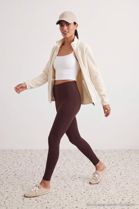 TRENDYOLMİLLA Damen Braun Einfarbig Hohe Taille Sport- Leggings - Image 2