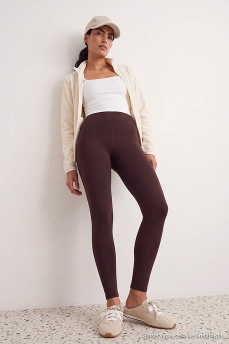 TRENDYOLMİLLA Damen Braun Einfarbig Hohe Taille Sport- Leggings - Image 3