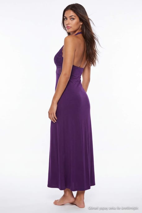 TRENDYOLMİLLA Damen Lila Einfarbig Maxi Ärmellos Regular Fit Nachthemden - Image 3