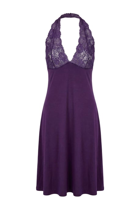 TRENDYOLMİLLA Damen Lila Einfarbig Maxi Ärmellos Regular Fit Nachthemden - Image 4