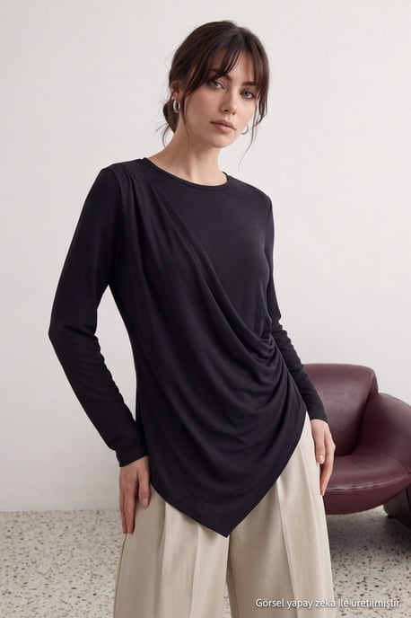 Trendyol Modest Damen Grau Einfarbig Lang, Regular Fit Modest Tuniken - Image 1