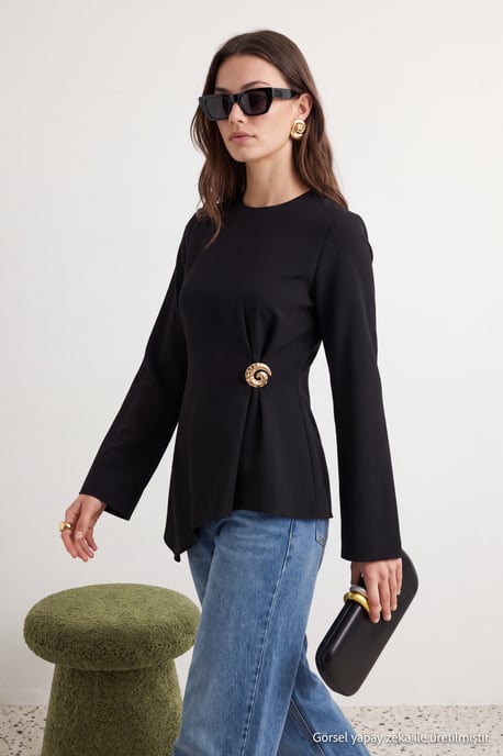 Trendyol Modest Damen Schwarz Einfarbig Lang, Regular Fit Modest Tuniken - Image 1