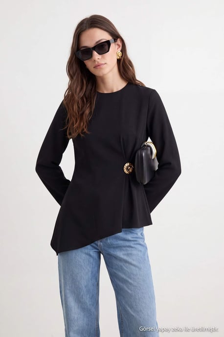 Trendyol Modest Damen Schwarz Einfarbig Lang, Regular Fit Modest Tuniken - Image 2