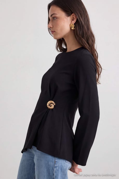 Trendyol Modest Damen Schwarz Einfarbig Lang, Regular Fit Modest Tuniken - Image 3