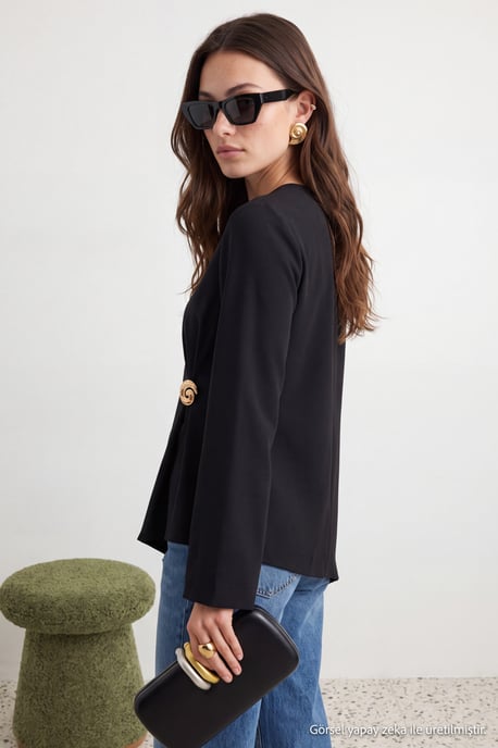 Trendyol Modest Damen Schwarz Einfarbig Lang, Regular Fit Modest Tuniken - Image 4