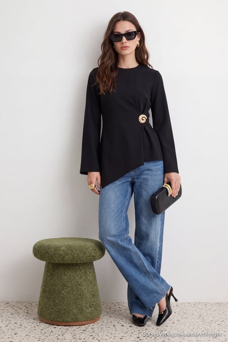 Trendyol Modest Damen Schwarz Einfarbig Lang, Regular Fit Modest Tuniken - Image 6