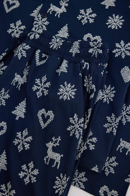 TRENDYOL MAN Herren Dunkelblau Weihnachts- Lang, Regular Fit Pyjama- Sets - Image 3