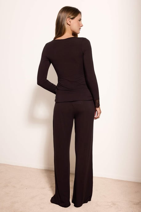 TRENDYOLMİLLA Damen 2er Pack Braun Einfarbig Lang Loungewear Regular Fit Pyjama- Sets - Image 3