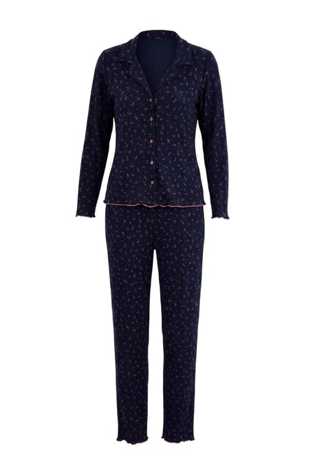 TRENDYOLMİLLA Damen 2er Pack Dunkelblau Geblümt Lang, Regular Fit Pyjama- Sets - Image 4