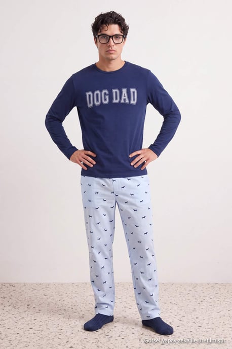 TRENDYOL MAN Herren Dunkelblau Mit Slogan Lang, Regular Fit Pyjama- Sets - Image 6