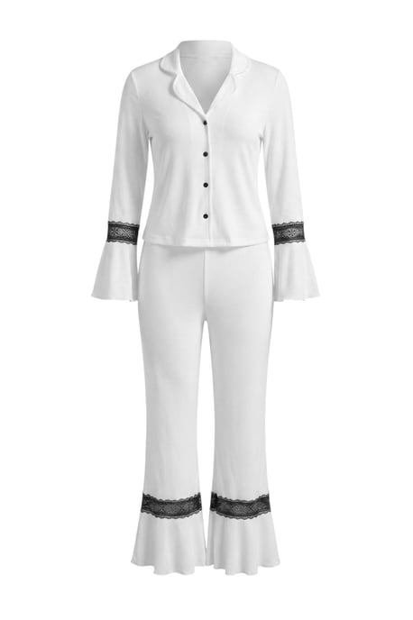 TRENDYOLMİLLA Damen 2er Pack Weiß Einfarbig Lang Loungewear Regular Fit Pyjama- Sets - Image 2