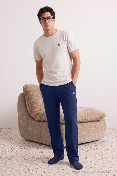 TRENDYOL MAN Herren Ecru Mit Slogan Lang, Regular Fit Pyjama- Sets - Image 6