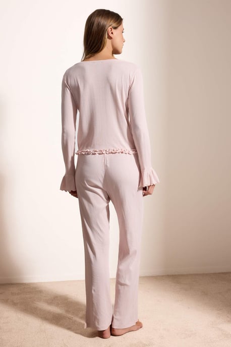 TRENDYOLMİLLA Damen Rosa Einfarbig Lang Loungewear Regular Fit Pyjama- Sets - Image 3