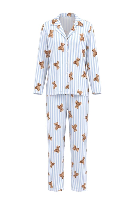 TRENDYOLMİLLA Damen 2er Pack Blau Mit Grafikprint Lang, Regular Fit Pyjama- Sets - Image 3