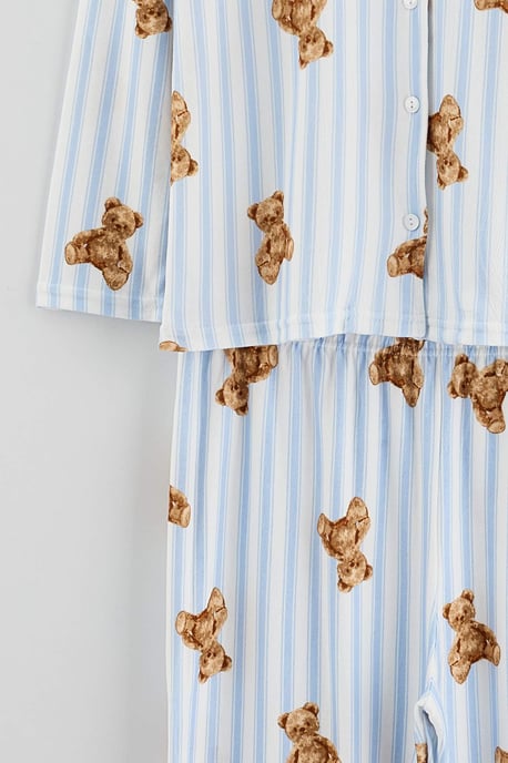 TRENDYOLMİLLA Damen 2er Pack Blau Mit Grafikprint Lang, Regular Fit Pyjama- Sets - Image 4