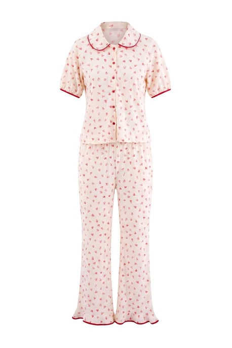 TRENDYOLMİLLA Damen 2er Pack Ecru Herz- Kurz Loungewear Regular Fit Pyjama- Sets - Image 1