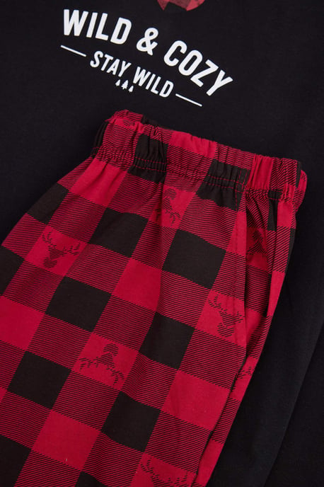 TRENDYOL MAN Herren Schwarz Kariert Lang, Regular Fit Pyjama- Sets - Image 4