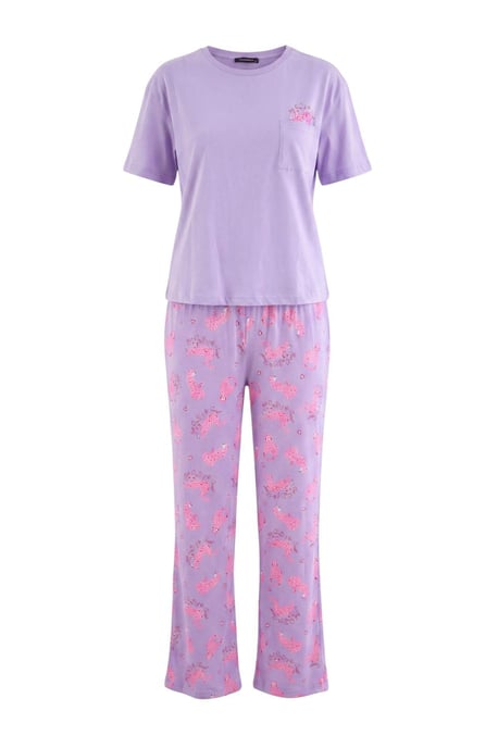 TRENDYOLMİLLA Damen 2er Pack Lila Animal-Print Kurz Loungewear Regular Fit Pyjama- Sets - Image 3