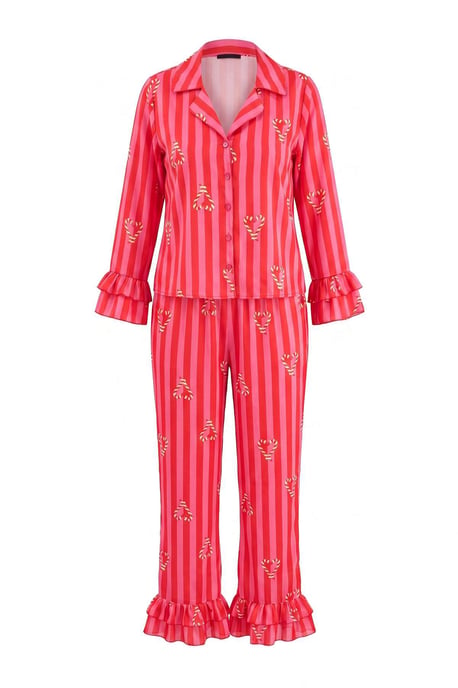 TRENDYOLMİLLA Damen Rosa Weihnachts- Lang, Regular Fit Pyjama- Sets - Image 1