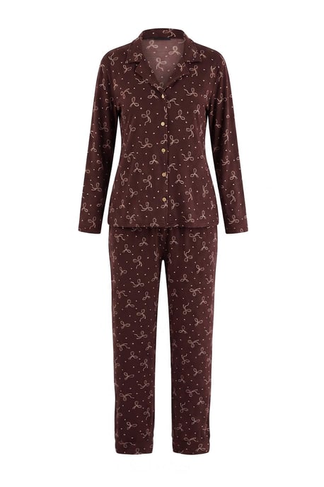 TRENDYOLMİLLA Damen 2er Pack Braun Mit Grafikprint Lang, Regular Fit Pyjama- Sets - Image 3