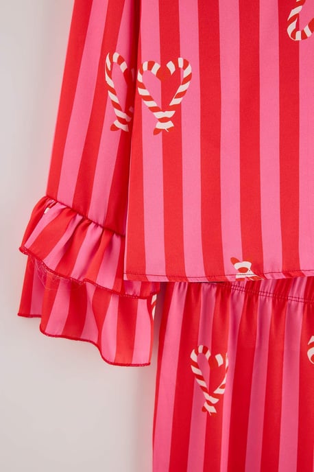 TRENDYOLMİLLA Damen Rosa Weihnachts- Lang, Regular Fit Pyjama- Sets - Image 3