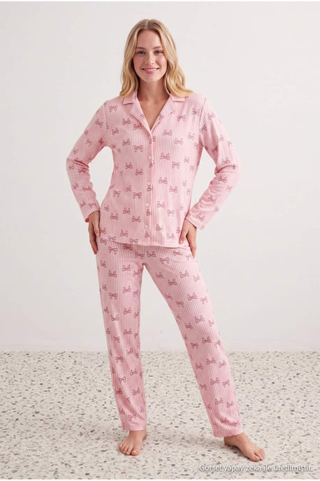 TRENDYOLMİLLA Damen 2er Pack Rosa Mit Grafikprint Lang, Regular Fit Pyjama- Sets - Image 6