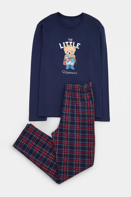 TRENDYOL MAN Herren Dunkelblau Kariert Lang, Regular Fit Pyjama- Sets - Image 3