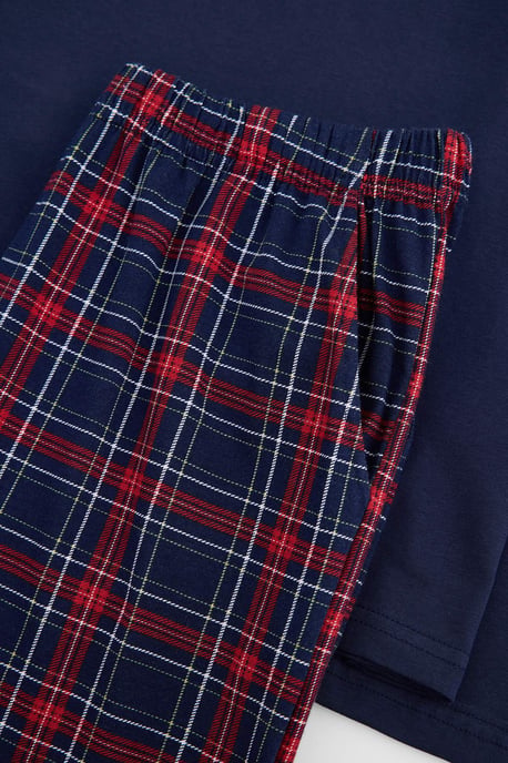 TRENDYOL MAN Herren Dunkelblau Kariert Lang, Regular Fit Pyjama- Sets - Image 4