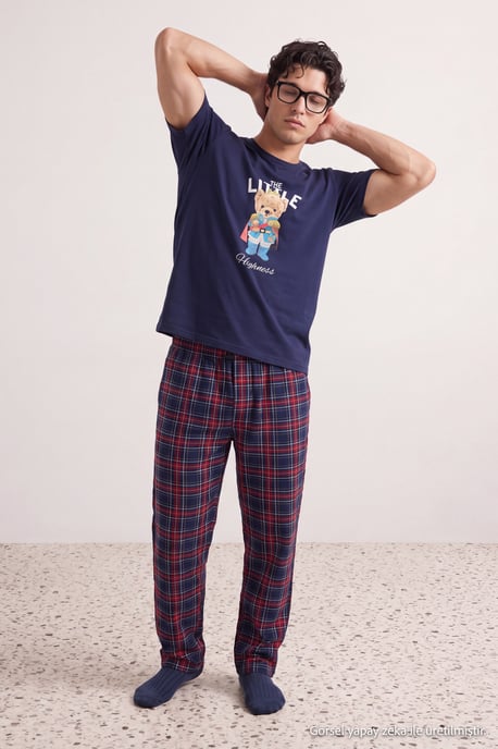 TRENDYOL MAN Herren Dunkelblau Kariert Lang, Regular Fit Pyjama- Sets - Image 6