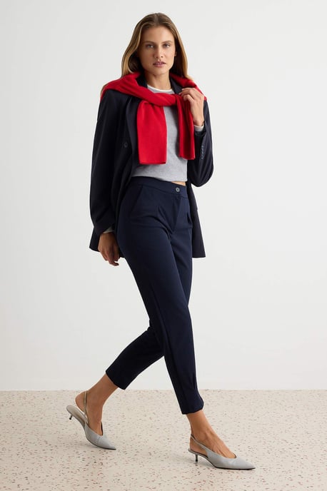 TRENDYOLMİLLA Damen Dunkelblau Einfarbig Karottenhose Normale Taille Hosen - Image 1