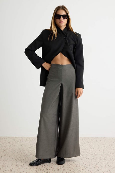 TRENDYOLMİLLA Damen Grau Einfarbig Weites Bein Hohe Taille Hosen - Image 1