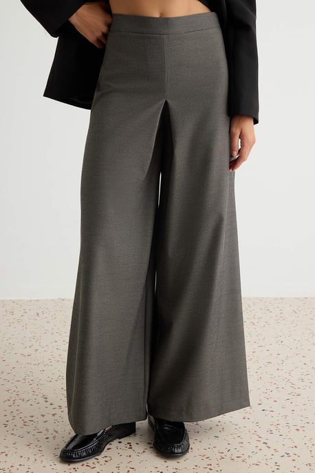 TRENDYOLMİLLA Damen Grau Einfarbig Weites Bein Hohe Taille Hosen - Image 2