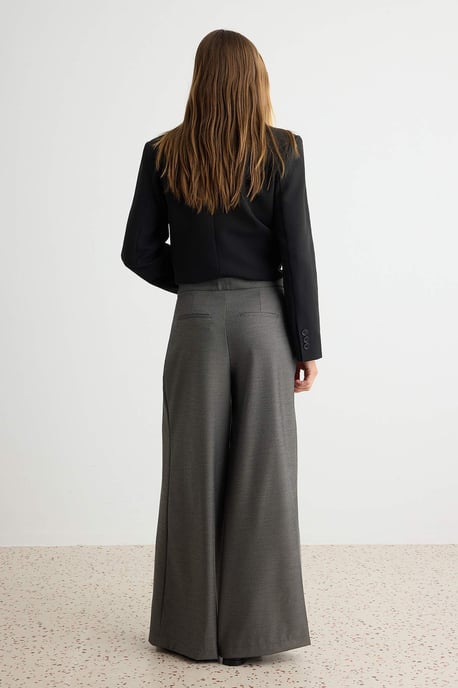 TRENDYOLMİLLA Damen Grau Einfarbig Weites Bein Hohe Taille Hosen - Image 3