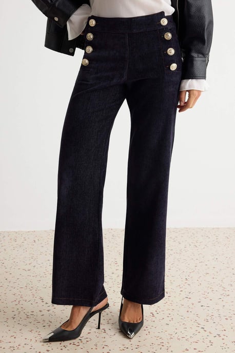 TRENDYOLMİLLA Damen Dunkelblau Einfarbig Gerade Normale Taille Hosen - Image 2