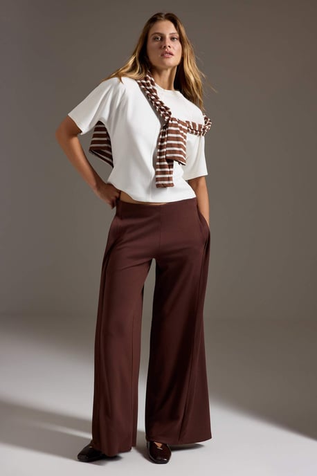 TRENDYOLMİLLA Damen Braun Einfarbig Weites Bein Normale Taille Hosen - Image 1