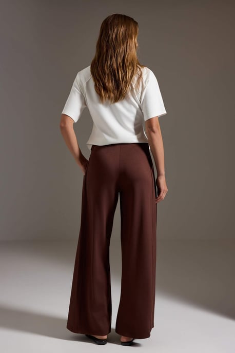 TRENDYOLMİLLA Damen Braun Einfarbig Weites Bein Normale Taille Hosen - Image 3