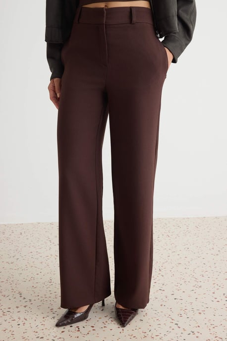 TRENDYOLMİLLA Damen Braun Einfarbig Weites Bein Normale Taille Hosen - Image 2