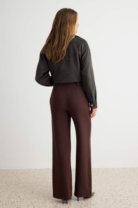 TRENDYOLMİLLA Damen Braun Einfarbig Weites Bein Normale Taille Hosen - Image 3