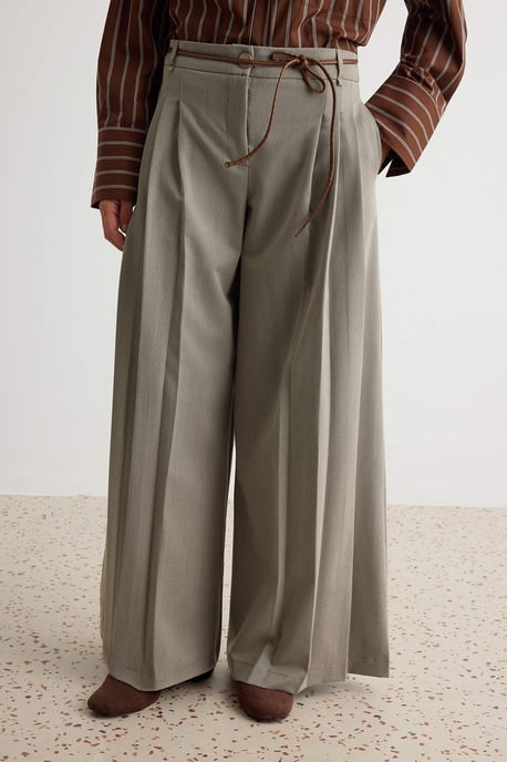 TRENDYOLMİLLA Damen Dunkelblau Einfarbig Weites Bein Normale Taille Hosen - Image 2