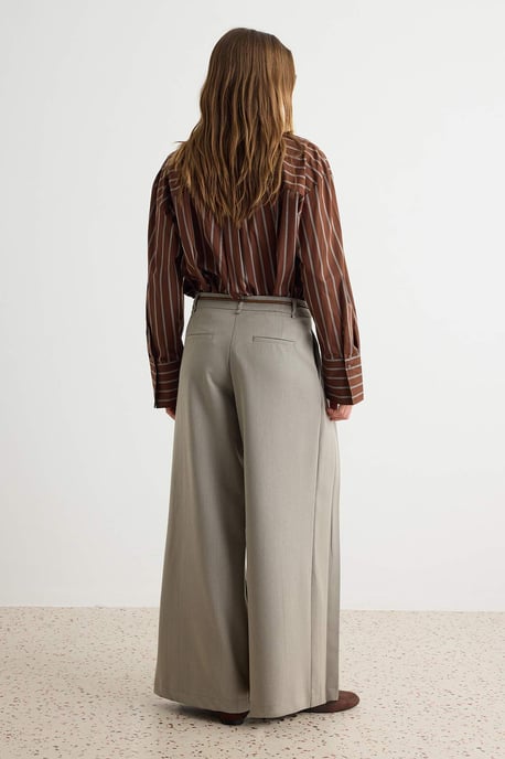 TRENDYOLMİLLA Damen Dunkelblau Einfarbig Weites Bein Normale Taille Hosen - Image 3