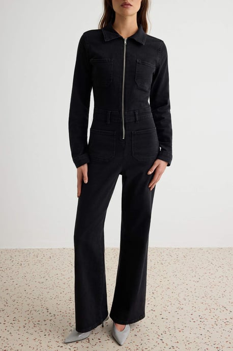 TRENDYOLMİLLA Damen Schwarz Einfarbig Lang, Regular Fit Jumpsuits - Image 2