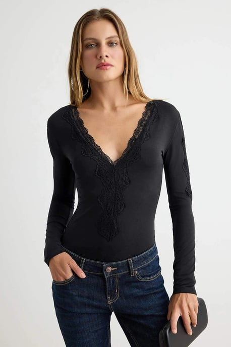 TRENDYOLMİLLA Damen Schwarz Einfarbig Lang, Tailliert Bodys - Image 1