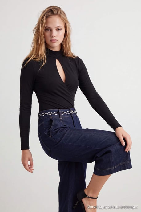 TRENDYOLMİLLA Damen Schwarz Einfarbig Lang, Tailliert Bodys - Image 2