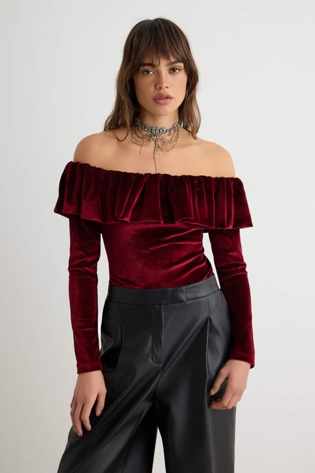 TRENDYOLMİLLA Damen Bordeaux Einfarbig Lang, Tailliert Bodys - Image 1
