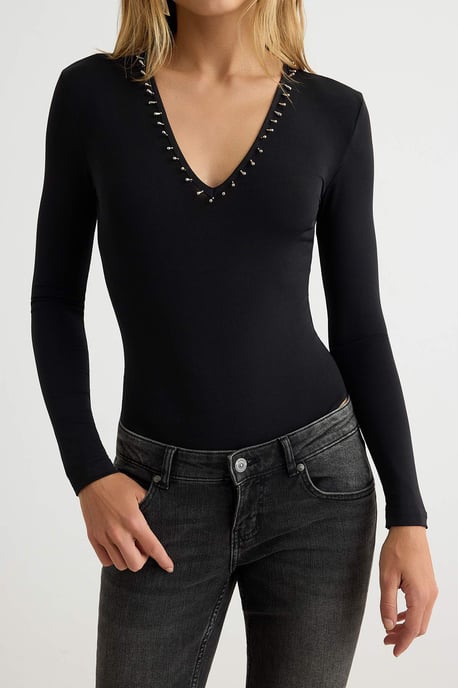TRENDYOLMİLLA Damen Schwarz Einfarbig Lang, Tailliert Bodys - Image 2