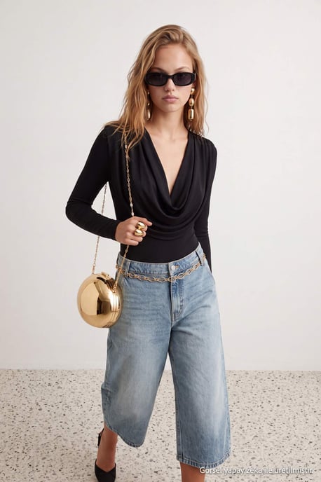 TRENDYOLMİLLA Damen Schwarz Einfarbig Lang, Tailliert Bodys - Image 3