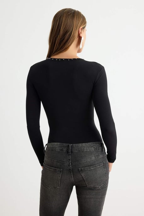 TRENDYOLMİLLA Damen Schwarz Einfarbig Lang, Tailliert Bodys - Image 3