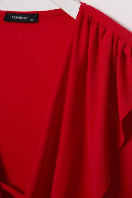 TRENDYOLMİLLA Damen Rot Einfarbig Lang, Tailliert Bodys - Image 5