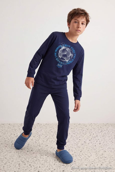 TRENDYOLKIDS Jungen Dunkelblau Mit Grafikprint Lang, Regular Fit Pyjama- Sets - Image 1